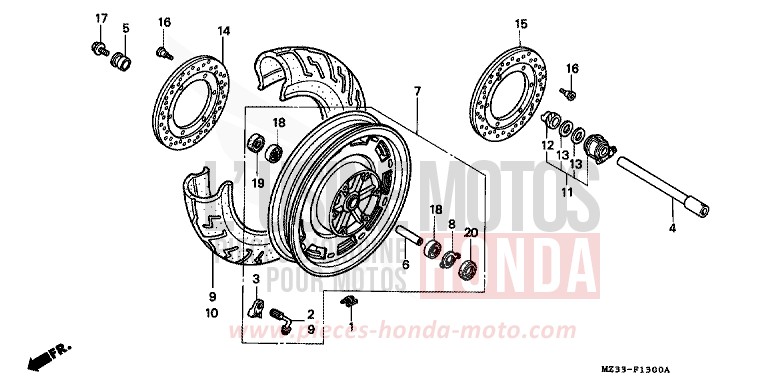 ROUE AVANT de Gold Wing Aspencade PEARL ROYAL MAGENTA (RP151K) de 1993